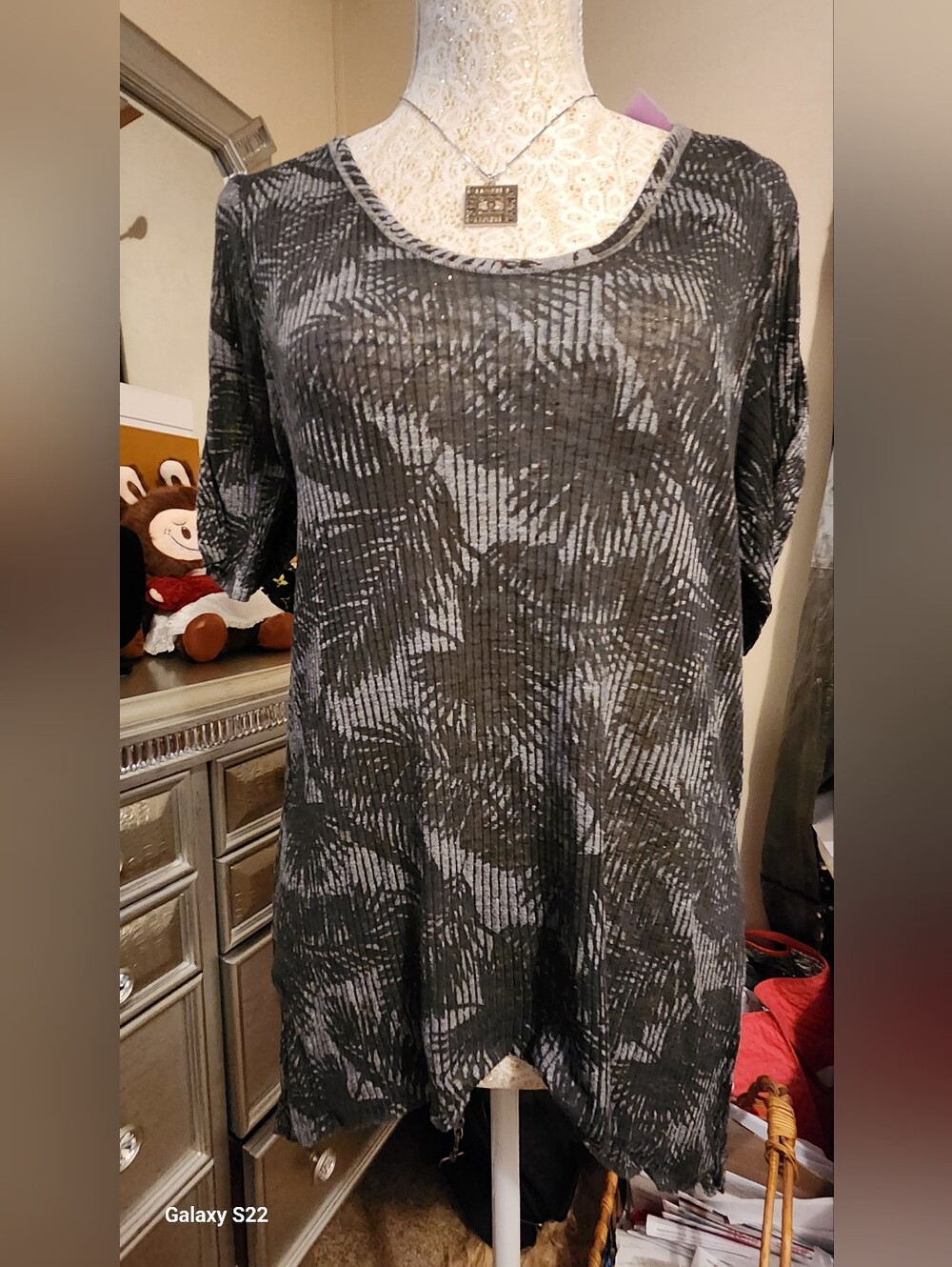 PRELOVED ZARA SIZE S Relaxed Scoop Neck Women's Top in Charcoal Gray